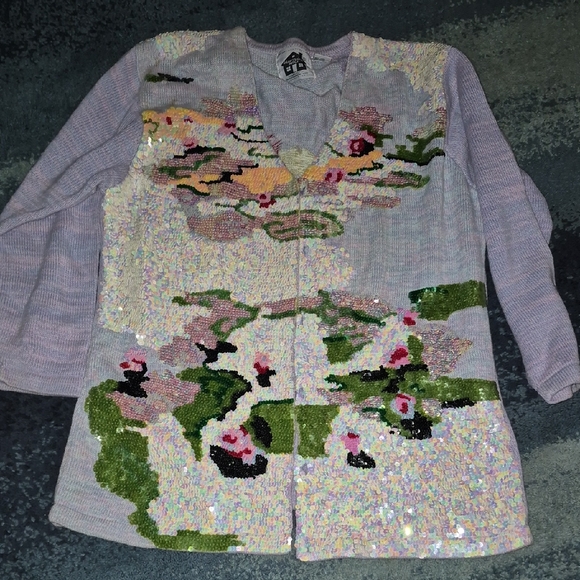 Storybook Knits Sweaters - Vintage Storybook Knits Pastel Sequin Cardy..size 1x